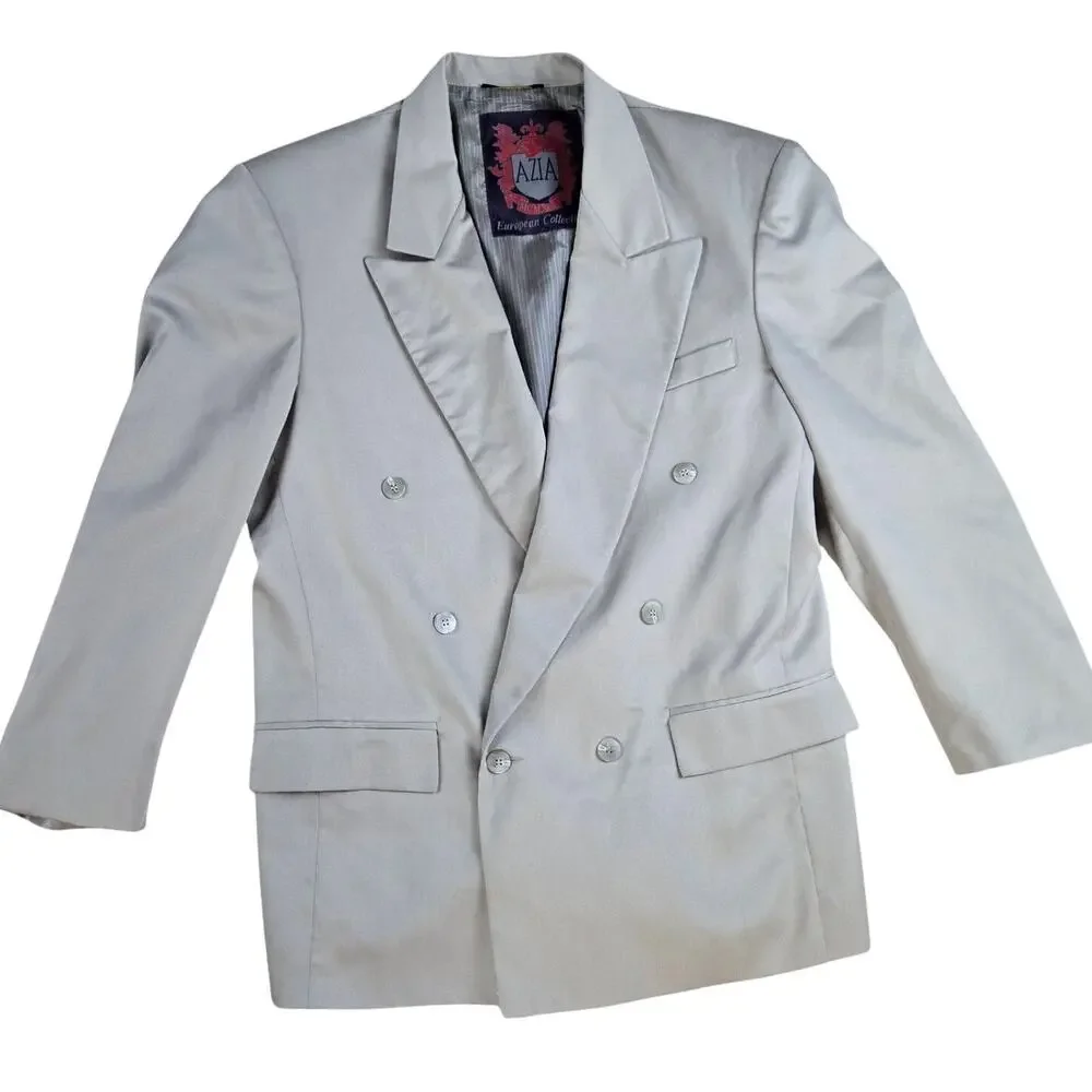 Vintage 80s Beige Double Breasted Oversized Longline Blazer Size 50R Mens